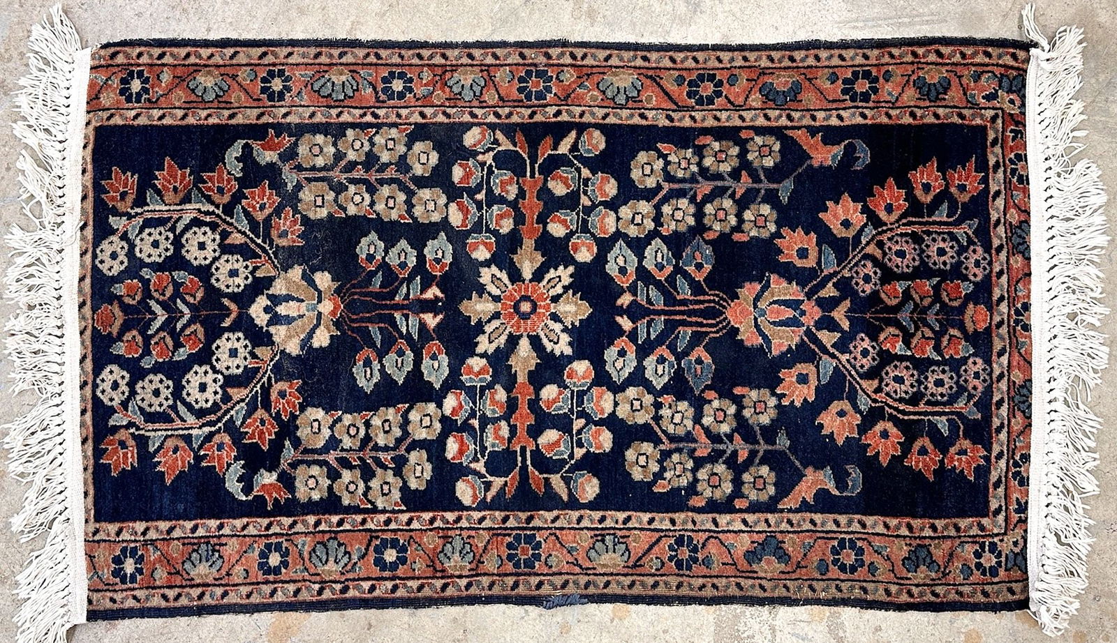 Vintage Persian Rug W/ Floral Motif 4 X 2': Multicolor floral rug with tassels.Dimensions: Rug is approx. 49 in W x 25.5 in L. Weighs 5 lbs.