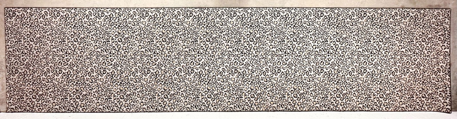 Refined Carpets Stark Lynx Pattern Print Runner Area Rug, 100% Wool: Custom rug features a leopard print in lavender and tan with black outlines and border. Refined Carpets cut the carpet and put the binding on the edges.Dimensions: Approximately 152 in H x 36 in W. We