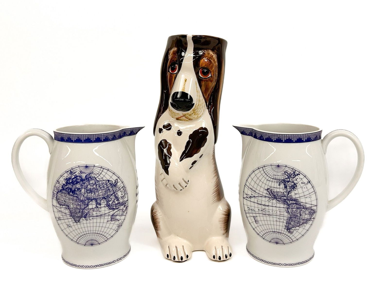 Lot Of 3 Mottahedeh Ceramic Pitchers: Dog & Navigational (1 of 5)