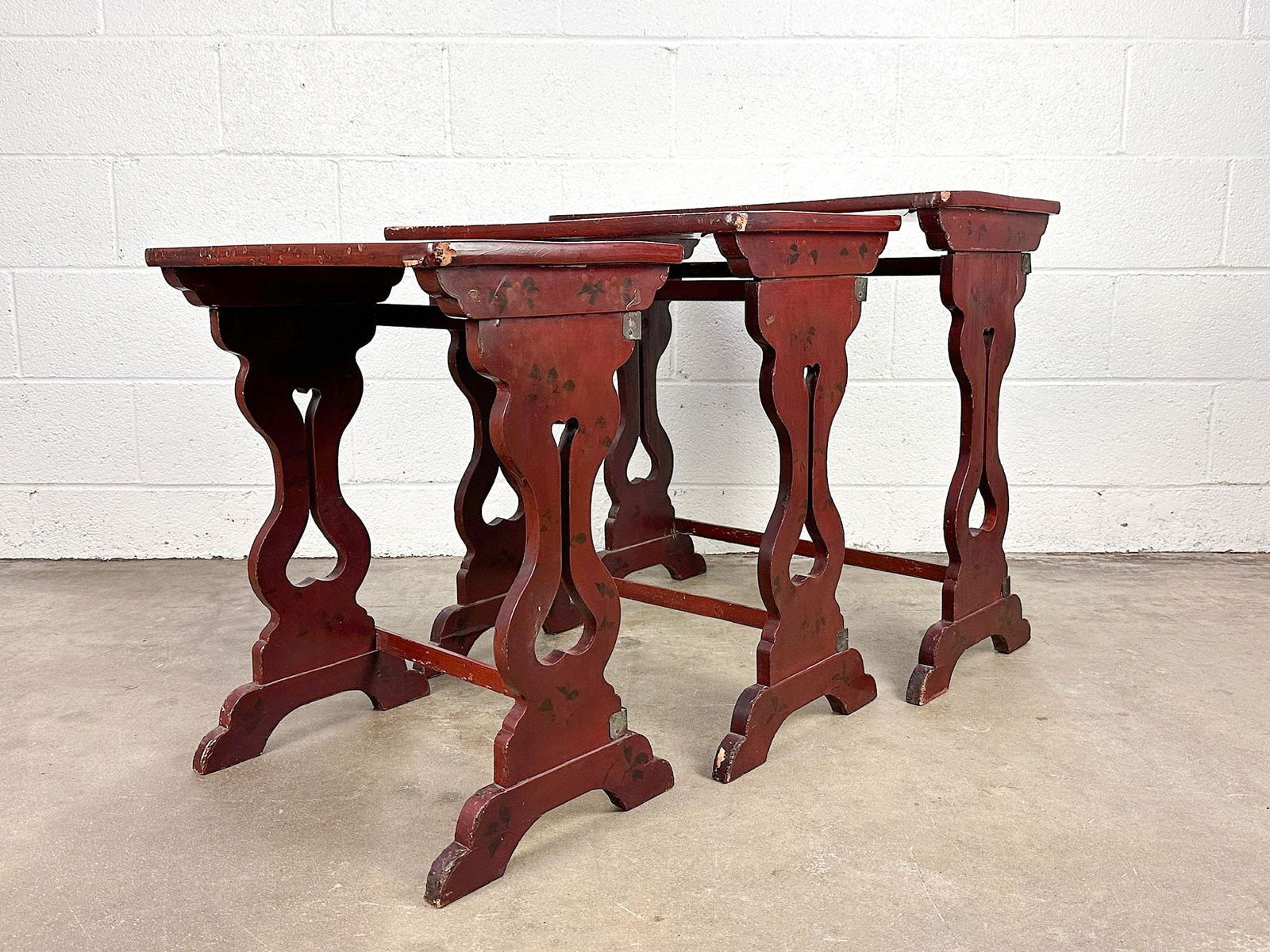 Red Lacquered Nesting Tables With Abalone Inlay - 8