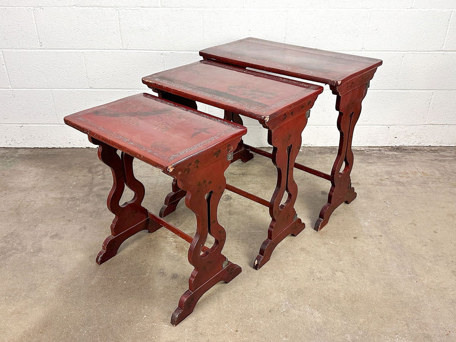 Red Lacquered Nesting Tables With Abalone Inlay - 9