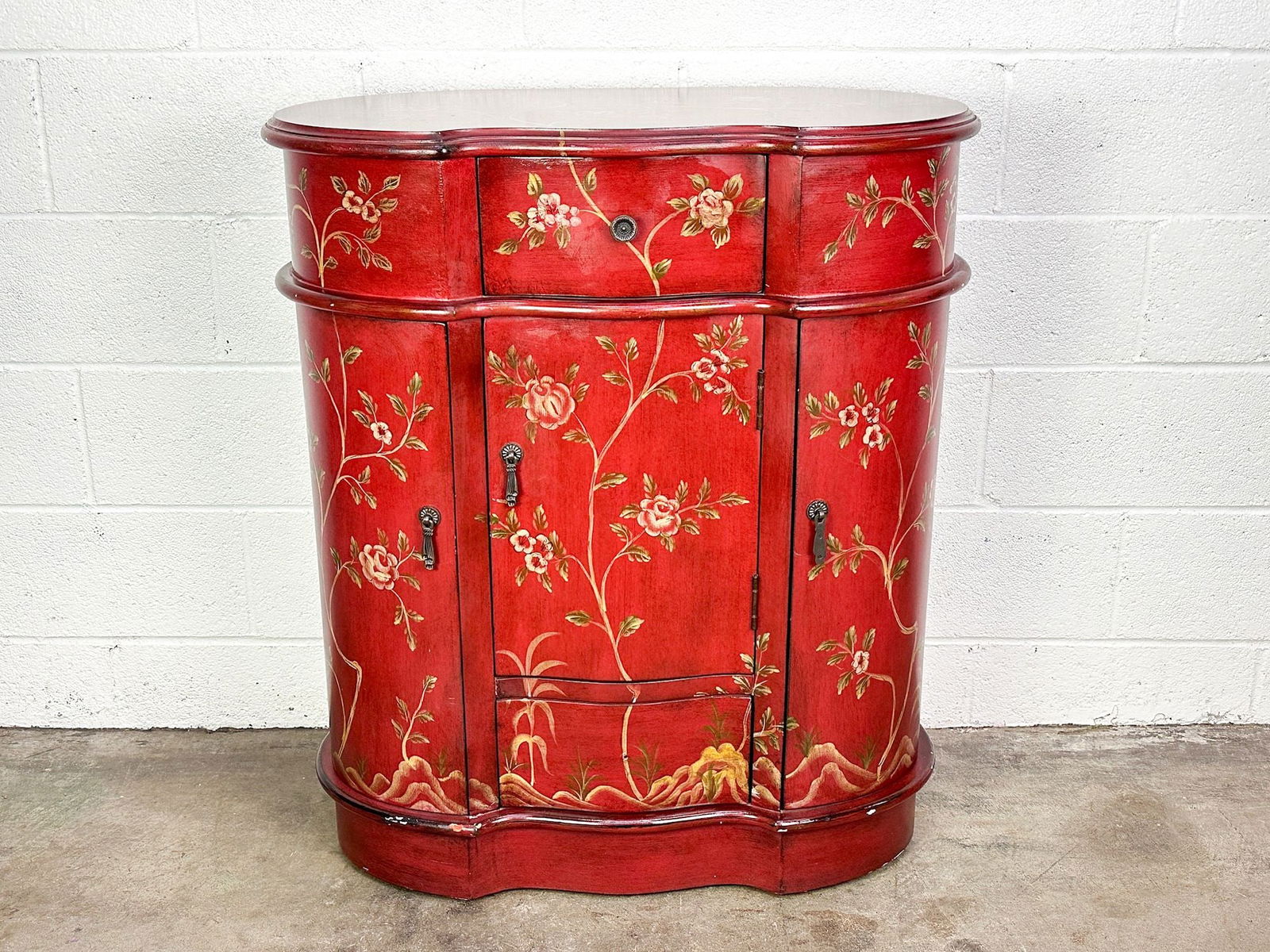 Red Floral Hand-Painted Accent Cabinet (1 of 7)