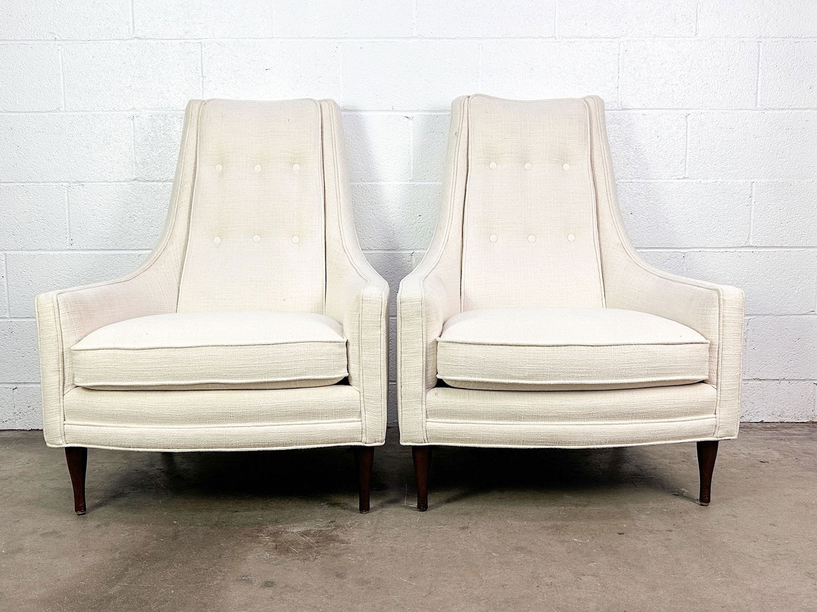Pair Midcentury Off White Upholstered Highback Armchairs (1 of 7)
