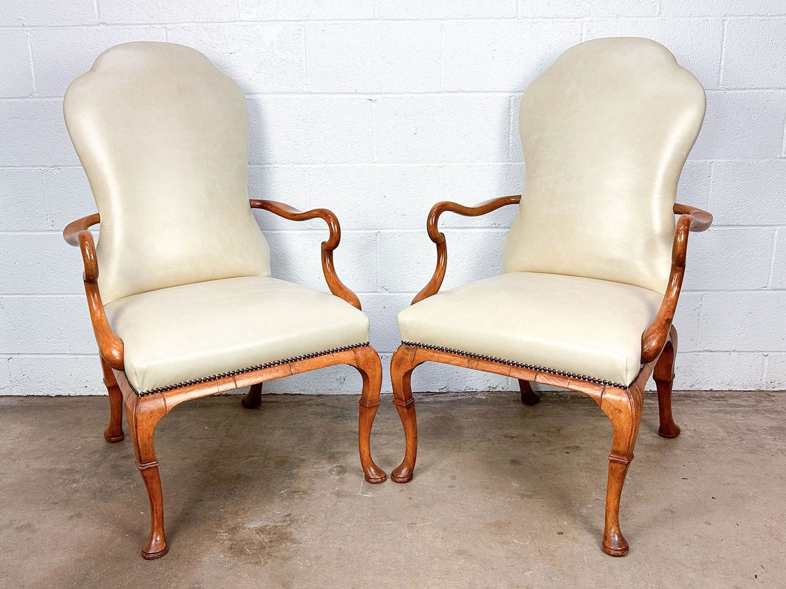 English George II Antique Armchairs W/ White Leather Upholstety (1 of 7)