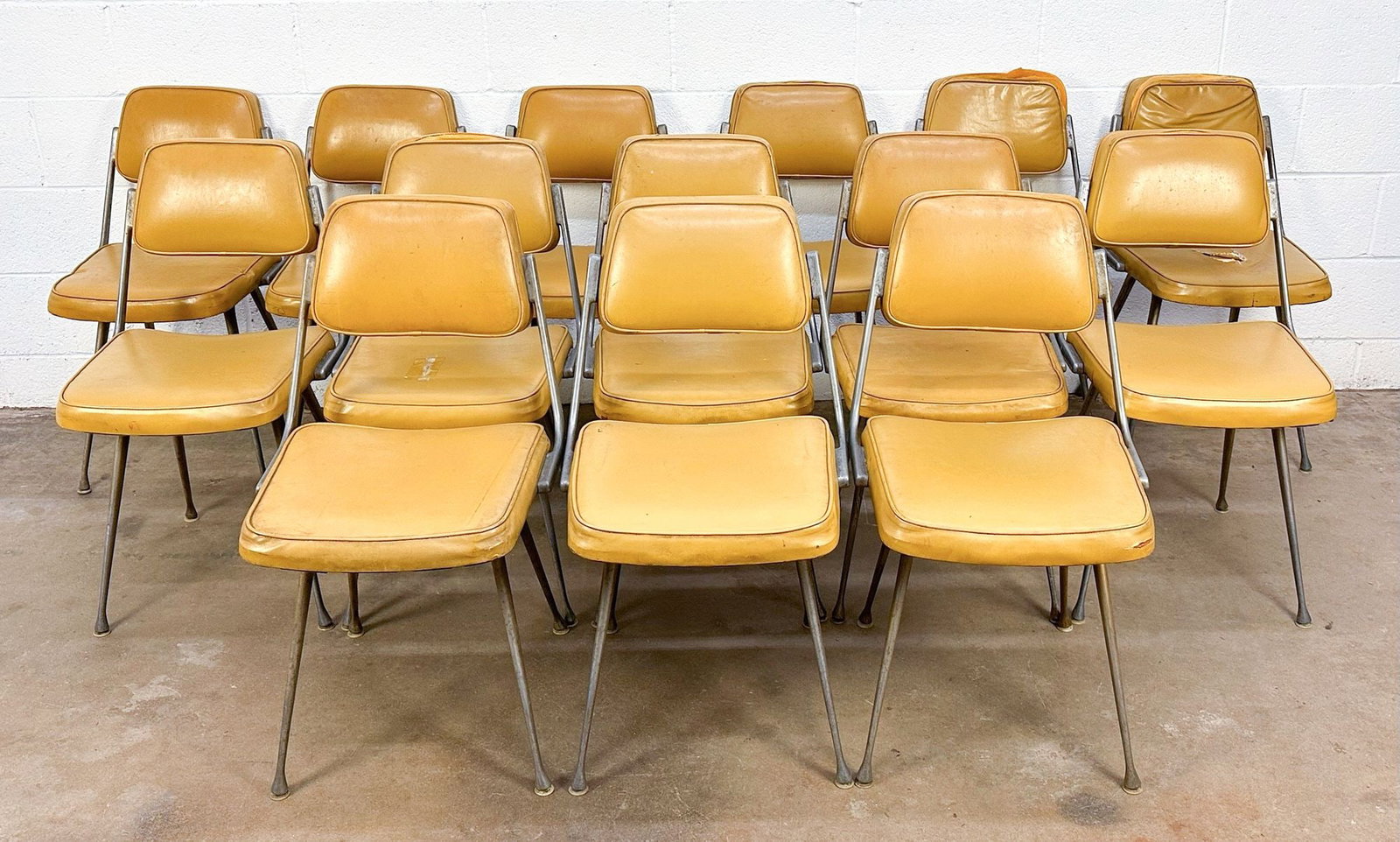 Set Of 14 Midcentury Modern Yellow Vinyl Dining Chairs (1 of 9)