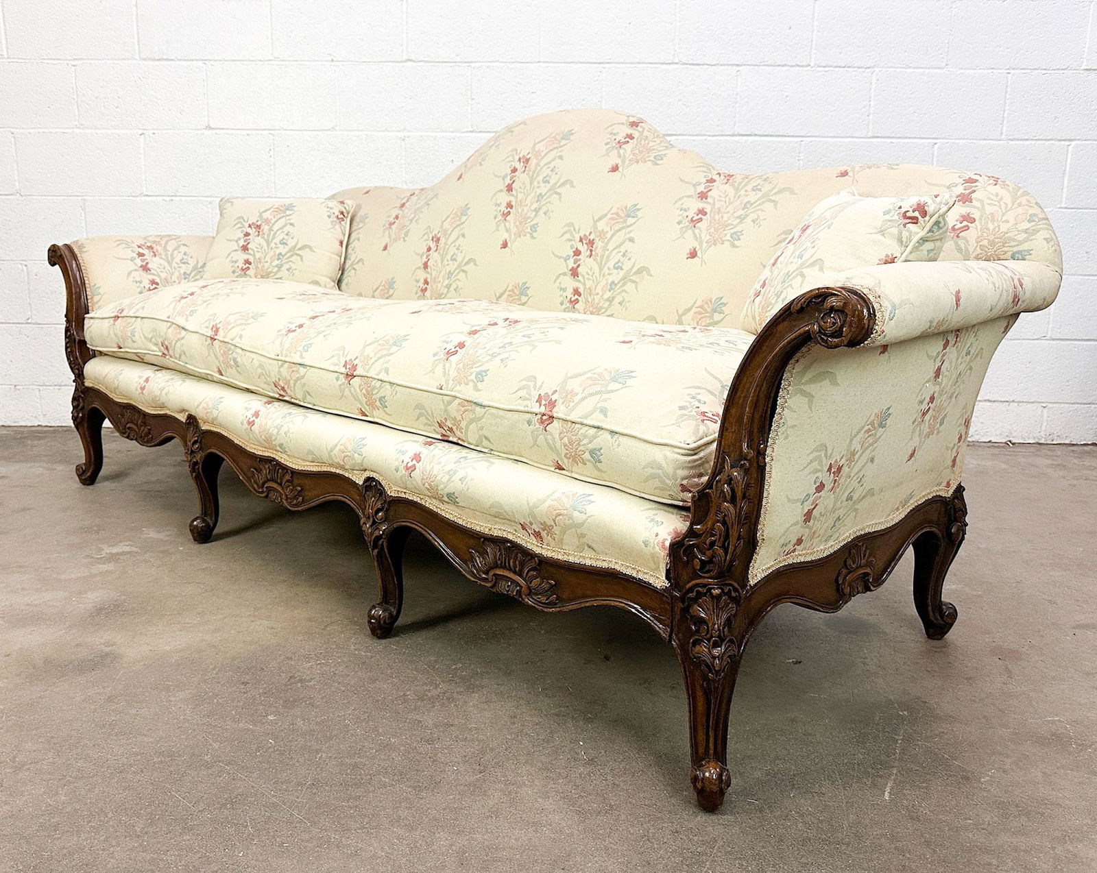 Louis XV Style Carved Wood Floral Upholstered Sofa (1 of 8)