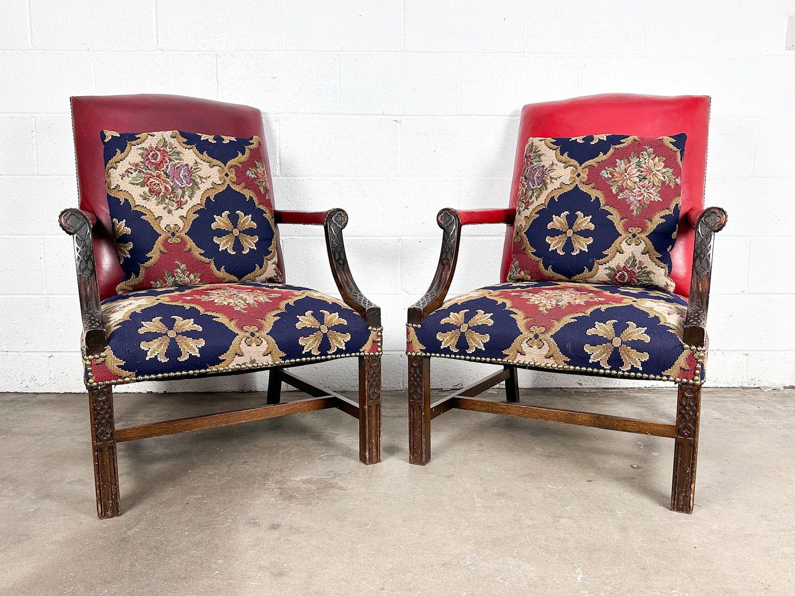 Pair of Spanish Revival Leather amd Needlepoint Armchairs (1 of 9)