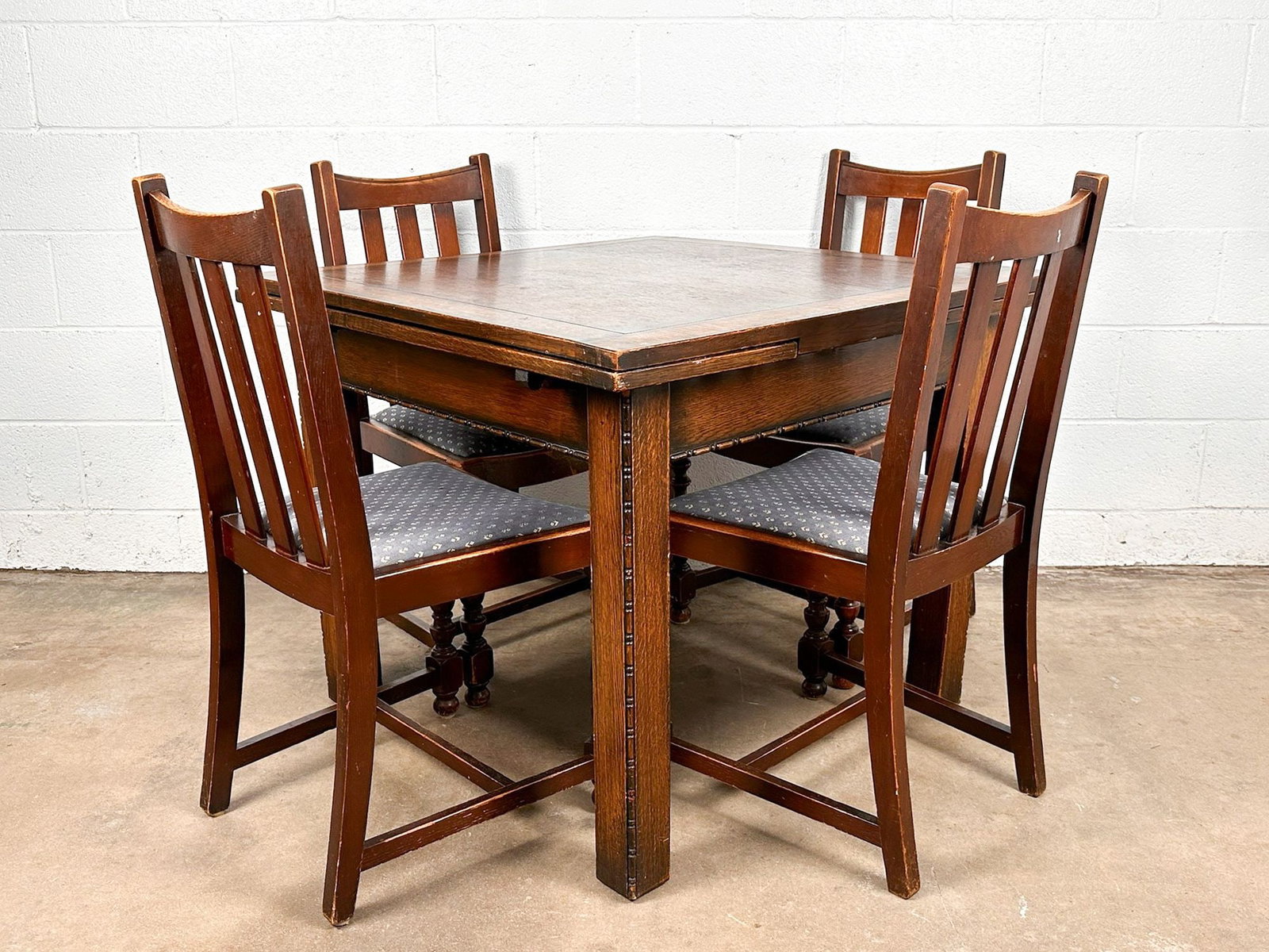 Antique English Oak Draw Leaf Table with Four Chairs (1 of 9)