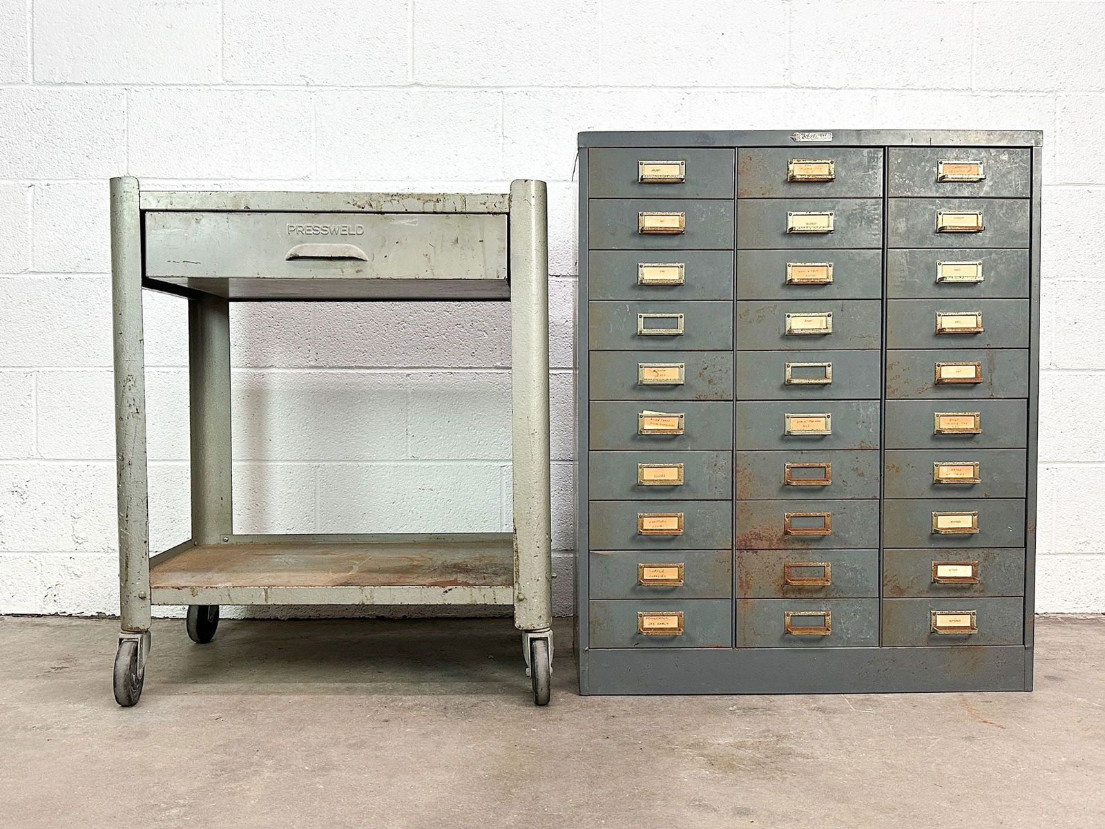 Lot of 2 Pressweld Rolling Cart w/ Drawer & Steelmaster Toolbox (1 of 8)