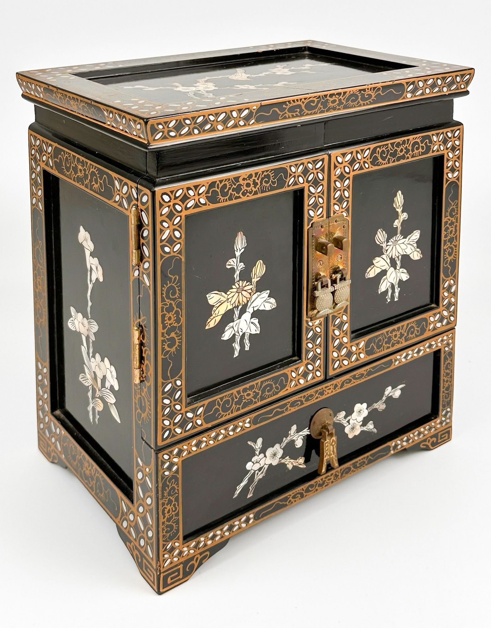Black Lacquered Jewelry Cabinet with Mother of Pearl Inlay (1 of 8)