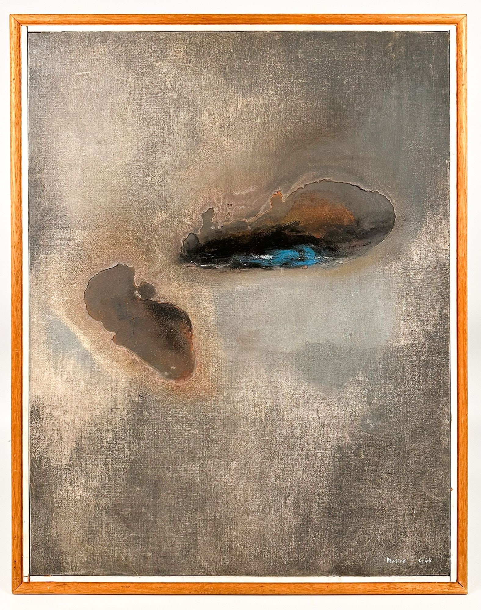 William Peascod (1920-1987) Mixed Media on Board, Abstract: Signed on the bottom right. Visible image is approximately 21.75 in H x 16.75 in W. Frame is approximately 23.25 in H x 18.25 in W. Weighs approximately 4 lbs 4 oz.