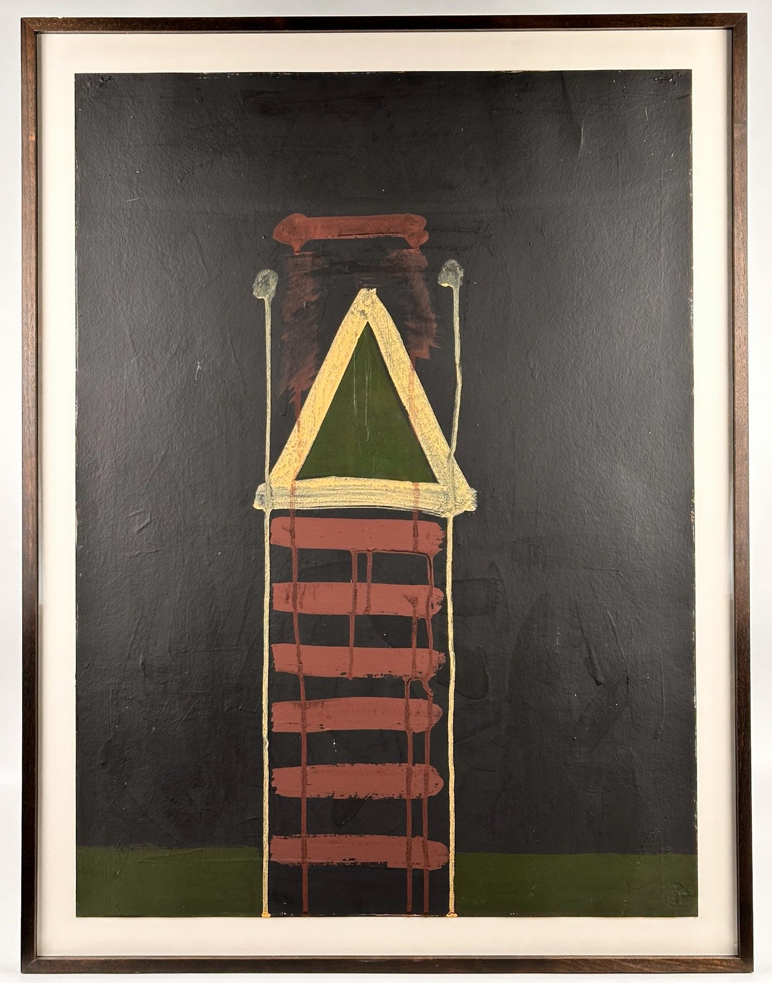 Judy Cooke (b. 1940), Mixed Media on Paper, Africa, 1976: Titled Africa. Pencil signed on the bottom right. Depicts an expressive abstract rendering in deep earth tones. Visible image is approximately 30 in H x 22 in W. Frame is approximately 33.75 in H x 25