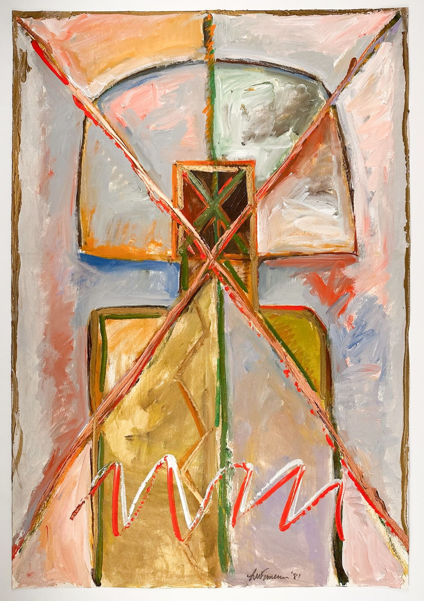 L. W. Ememn (20th Century) Acrylic on Canvas Paper, Dancer Series: Titled Dancer Series. Signed in the lower right corner of the print. Depicts an abstract work with converging lines in earth tones. Approximately 36 in H x 24 in W. Total weight is approximately 1 lbs