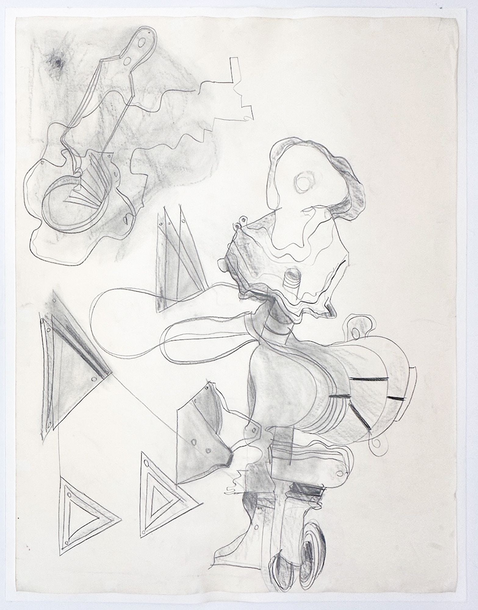 Lydia Dona (b. 1955) Signed Abstract Graphite Drawing On Paper, 1985: Dimensions: Visible approx. 50 in H x 38.25 in W. Mat approx. 52 in H x 40 in W. Weighs 1 lb.