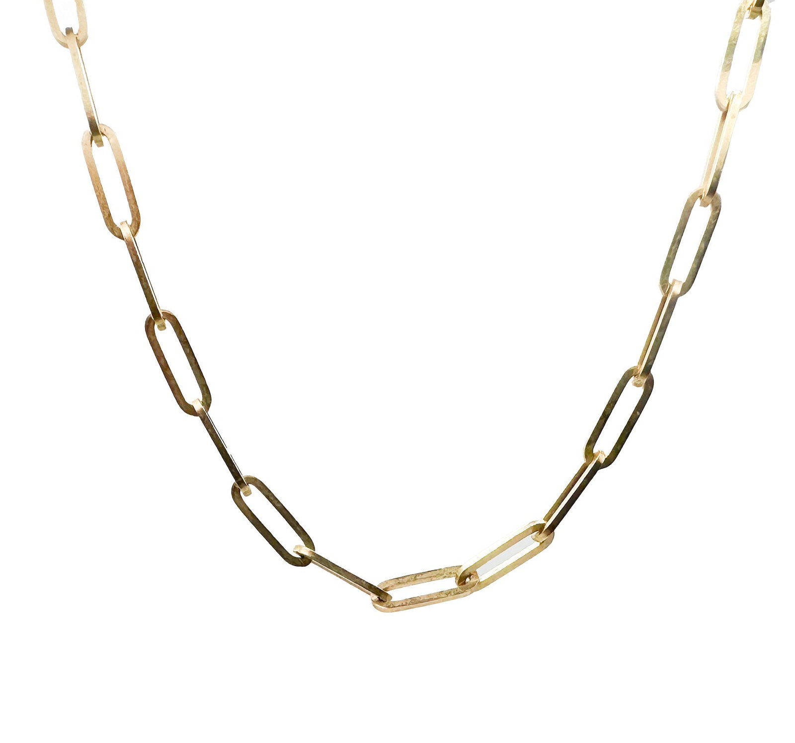 14K Gold Paperclip Link Choker Necklace: 14K yellow gold paperclip link choker necklace. Measures 16 inches in length. The clasp is not gold. Weighs 11.6 grams.