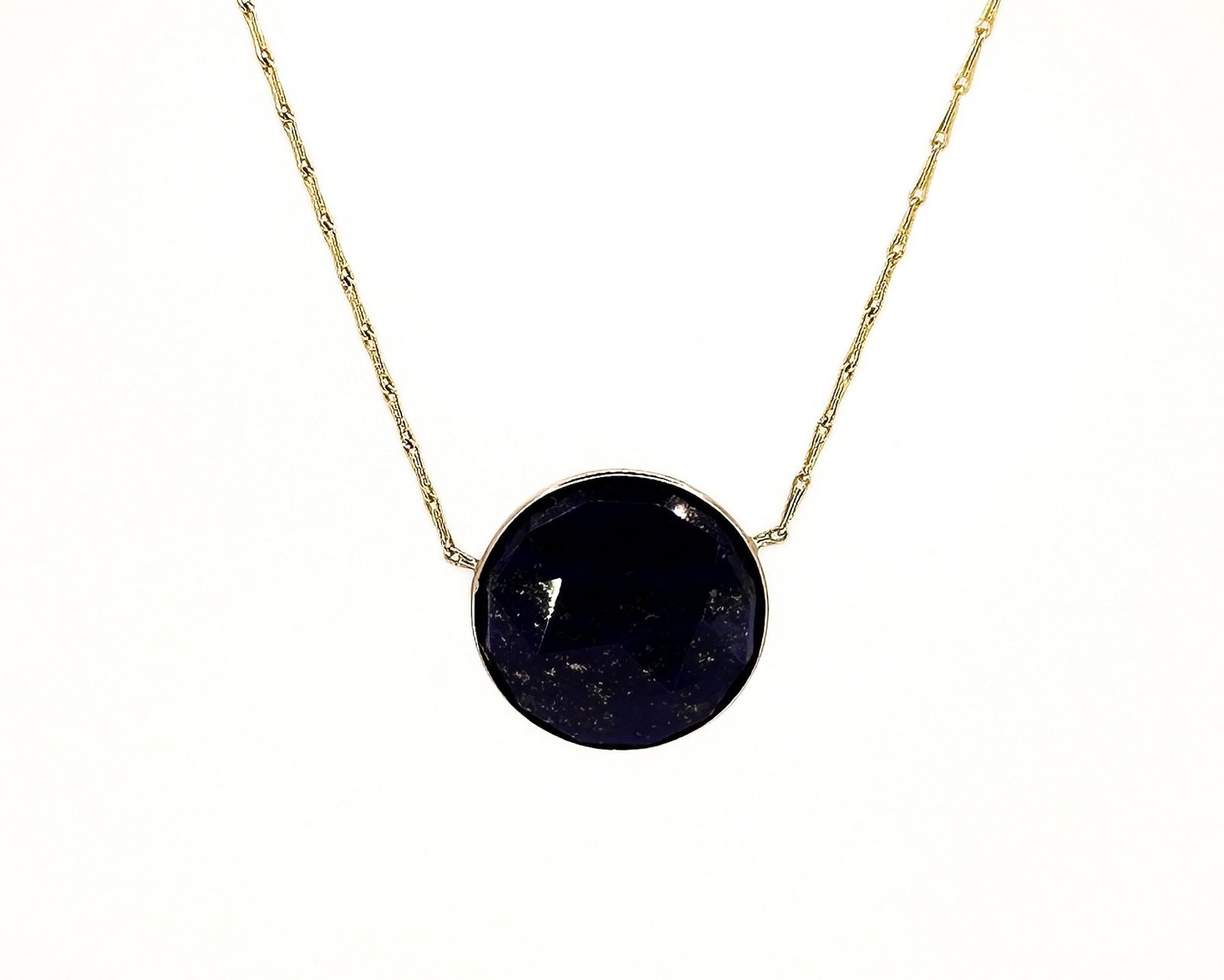14K Yellow Gold and Lapis Pendant Necklace, Italy Fancy (1 of 6)