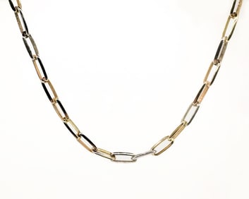 18K Gold and Sterling Paperclip Necklace With T-Bar Clasp