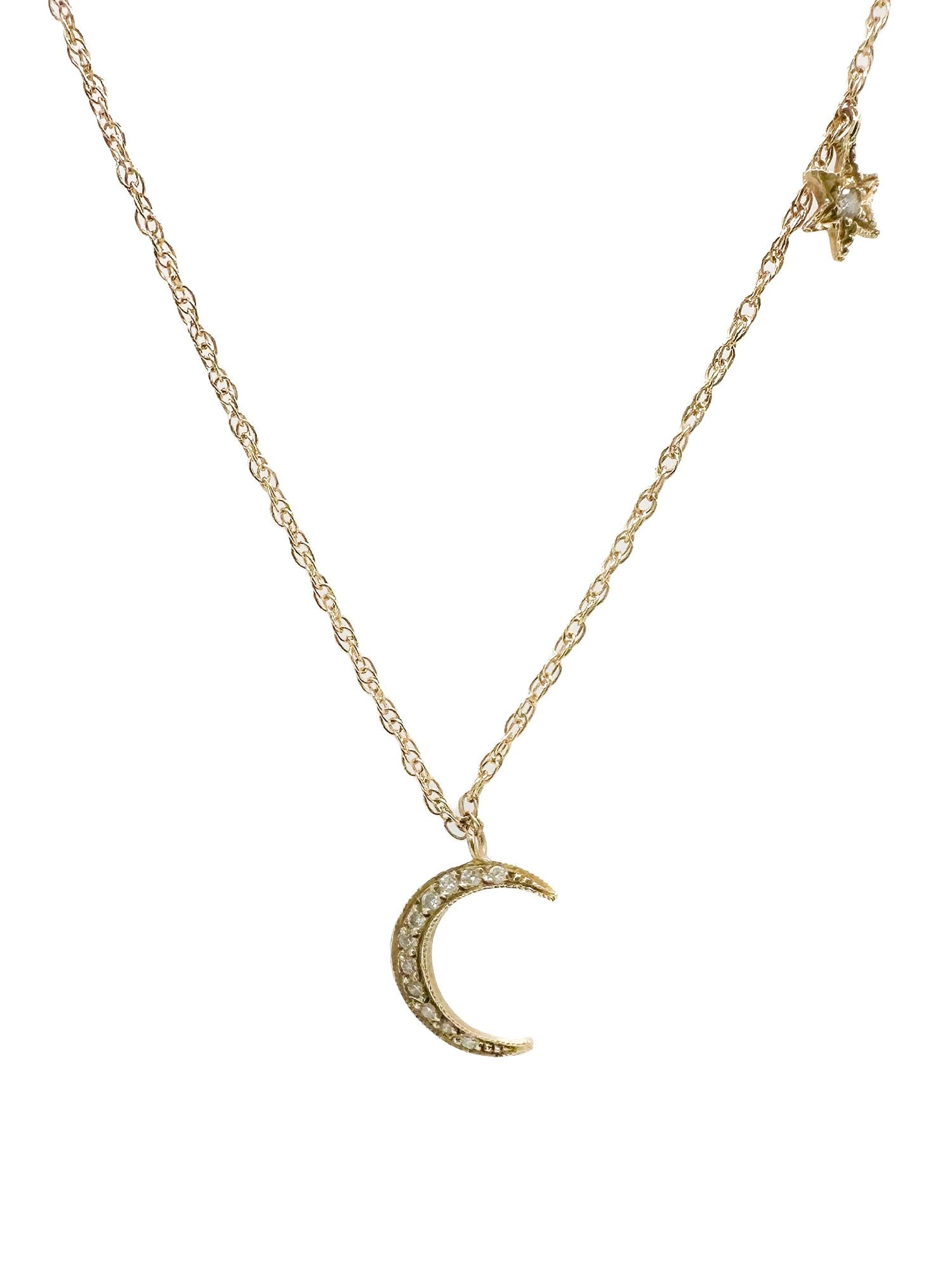 MS Co 14K Gold Diamond Crescent Moon & Star Necklace (1 of 3)