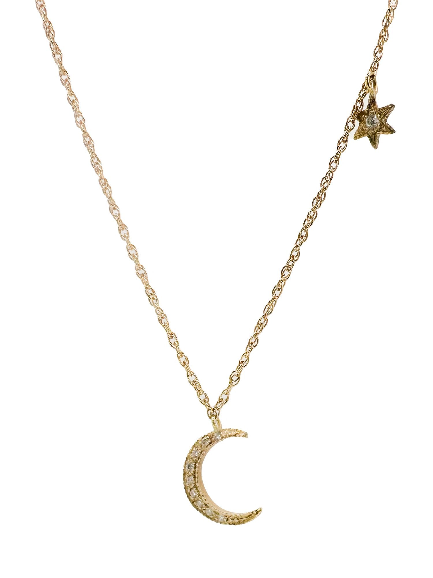 MS Co 14K Gold Diamond Crescent Moon & Star Necklace (1 of 2)