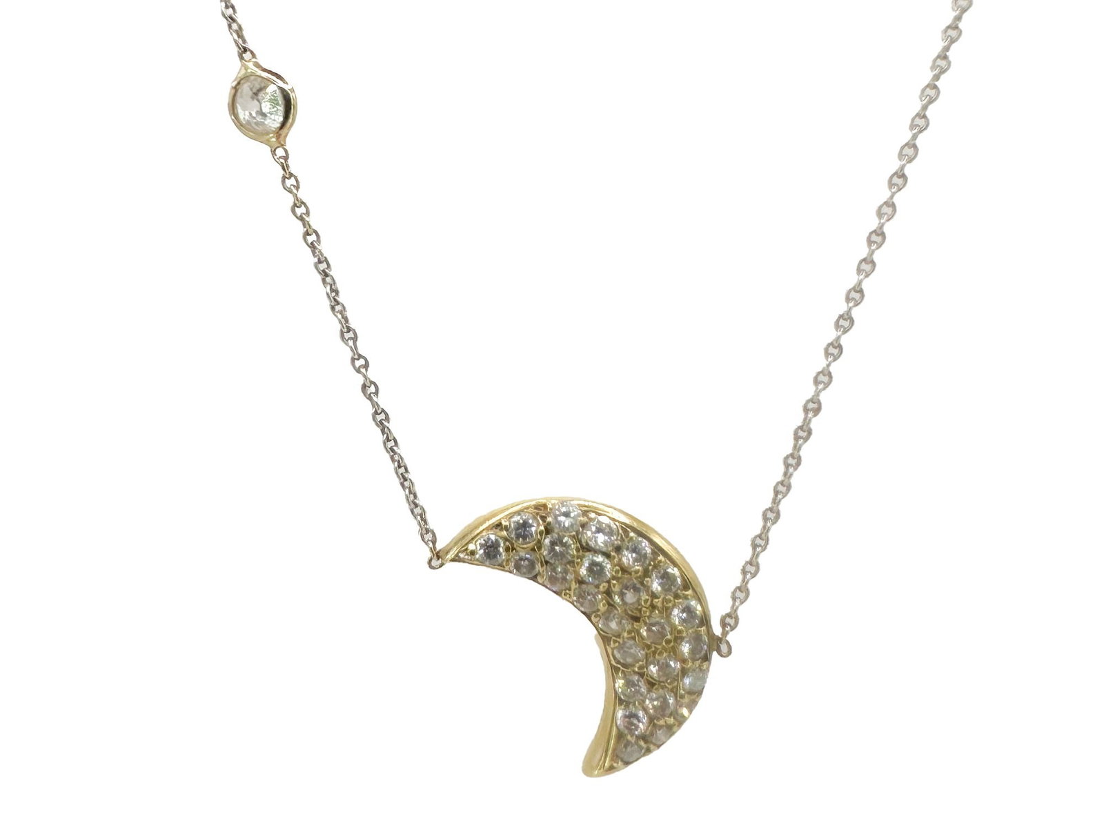 18K Gold Diamond Crescent Moon Pendant Necklace (1 of 2)