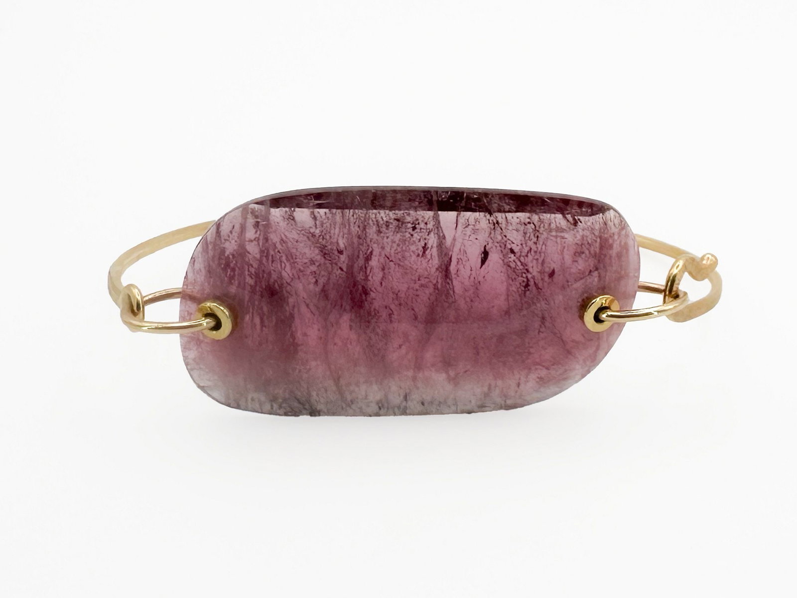 Jamie Joseph 14K Gold & Tourmaline Bangle Bracelet: Jamie Joseph 14K yellow gold bangle bracelet featuring a large, polished tourmaline stone. Measures 6 1/2 inches and weighs 11.7 grams.