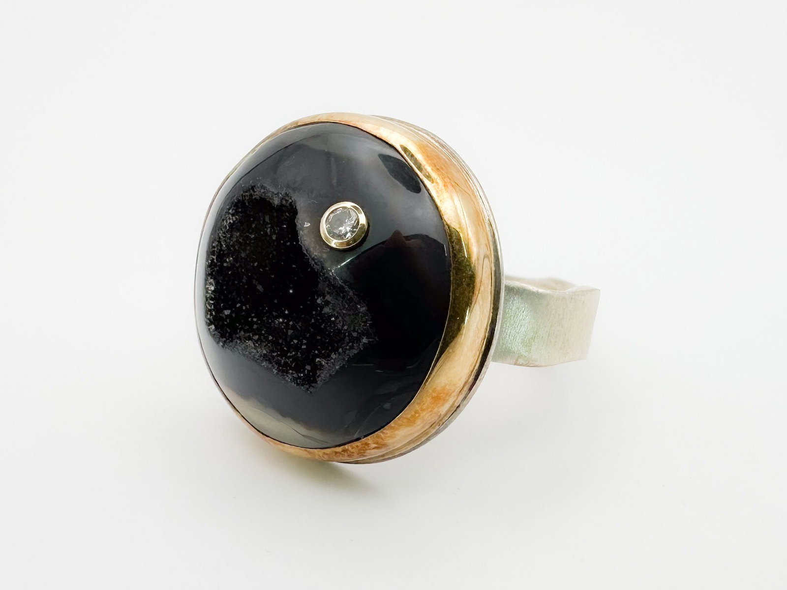 Jamie Joseph Drusy & Diamond Ring, 14K Gold Bezel & Sterling Silver Band (1 of 5)