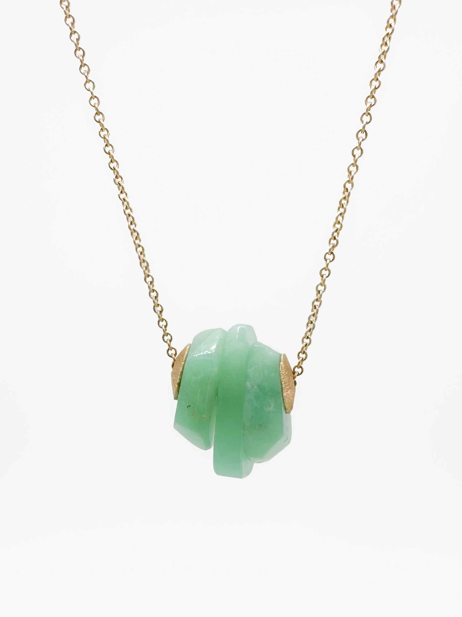 Jamie Joseph 14K Gold & Chrysoprase Necklace: Jamie Joseph necklace featuring a chrysoprase cluster pendant with 14K gold accents on a 16-inch chain. Weighs 4.9 grams.