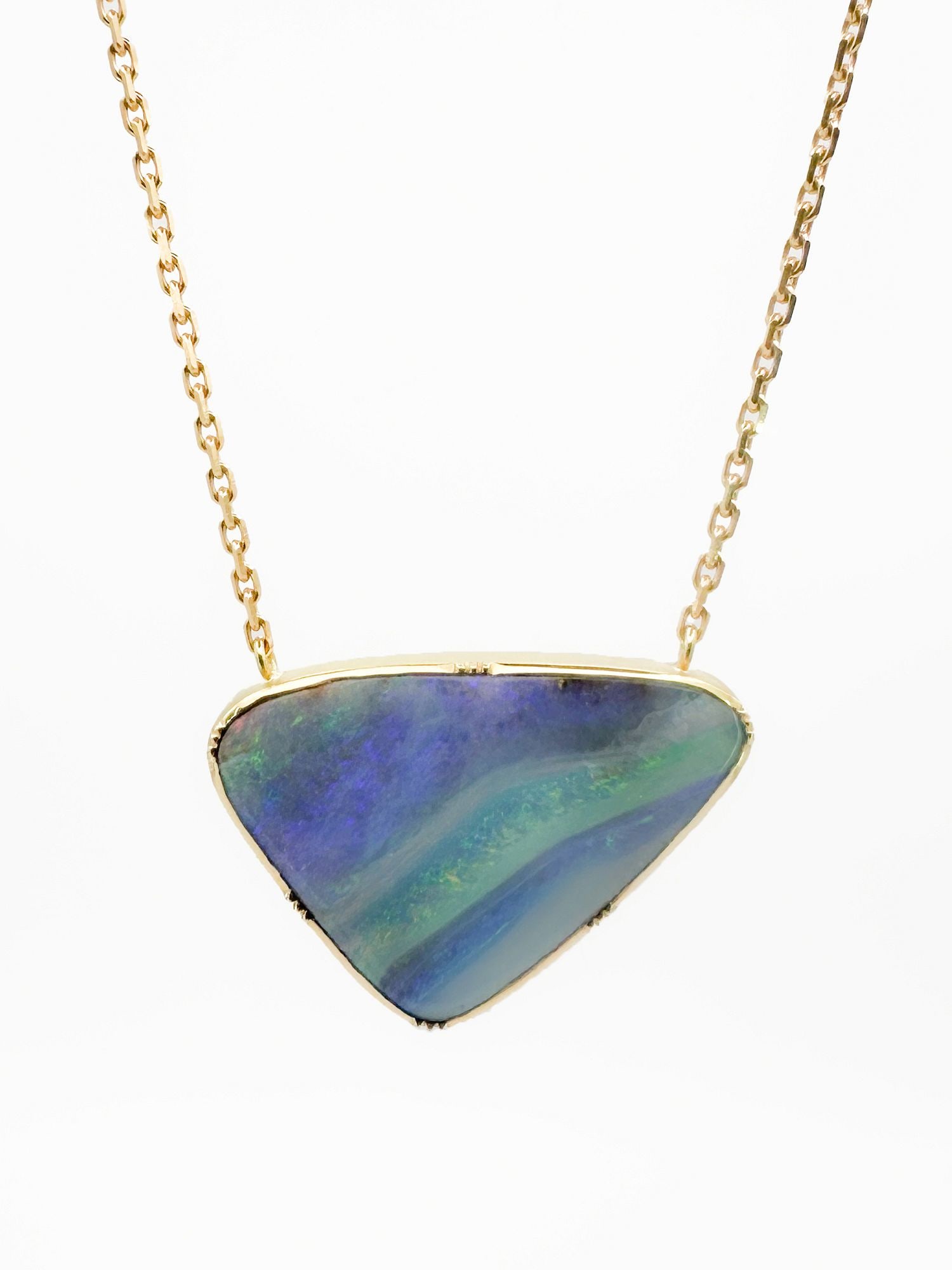 Brooke Gregson 18K Gold Boulder Opal Pendant Necklace: Brooke Gregson 18K yellow gold necklace featuring a boulder opal pendant. Chain is 16 inches, pendant is 1 1/4 inches wide, and the necklace weighs 10.5 grams.