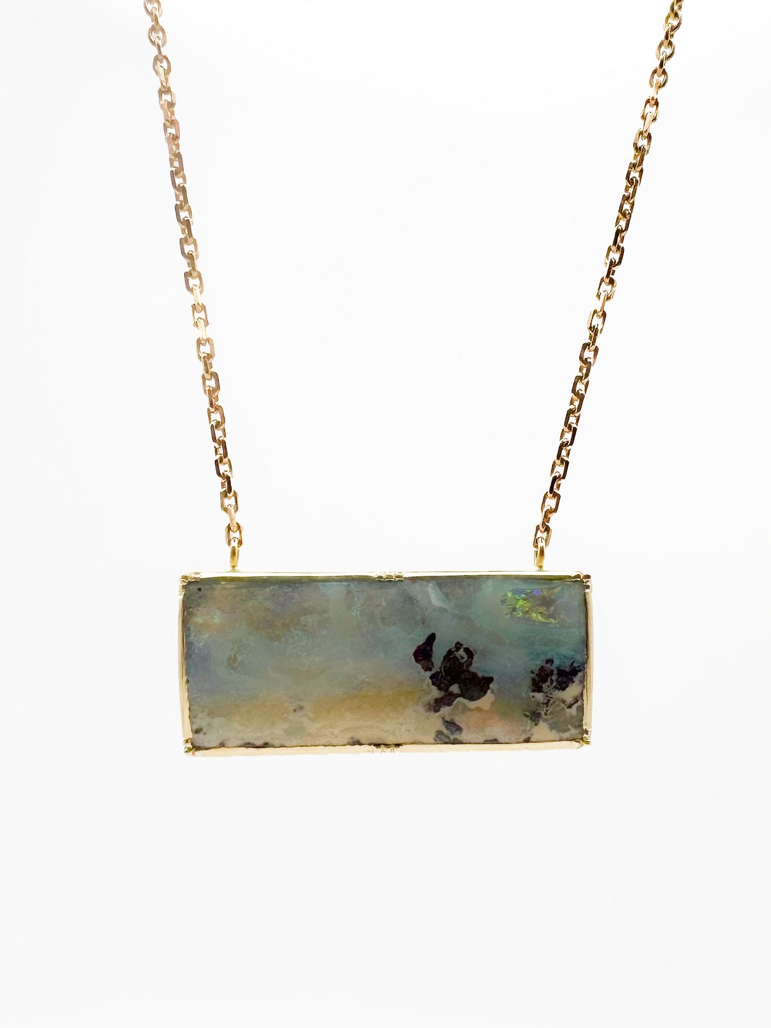 Brooke Gregson 18K Gold Boulder Opal Pendant Necklace: Brooke Gregson 18K yellow gold necklace featuring a boulder opal pendant. Pendant measures 1 1/4 inches wide. Necklace is 19 inches long. Total weight: 11.8 grams.