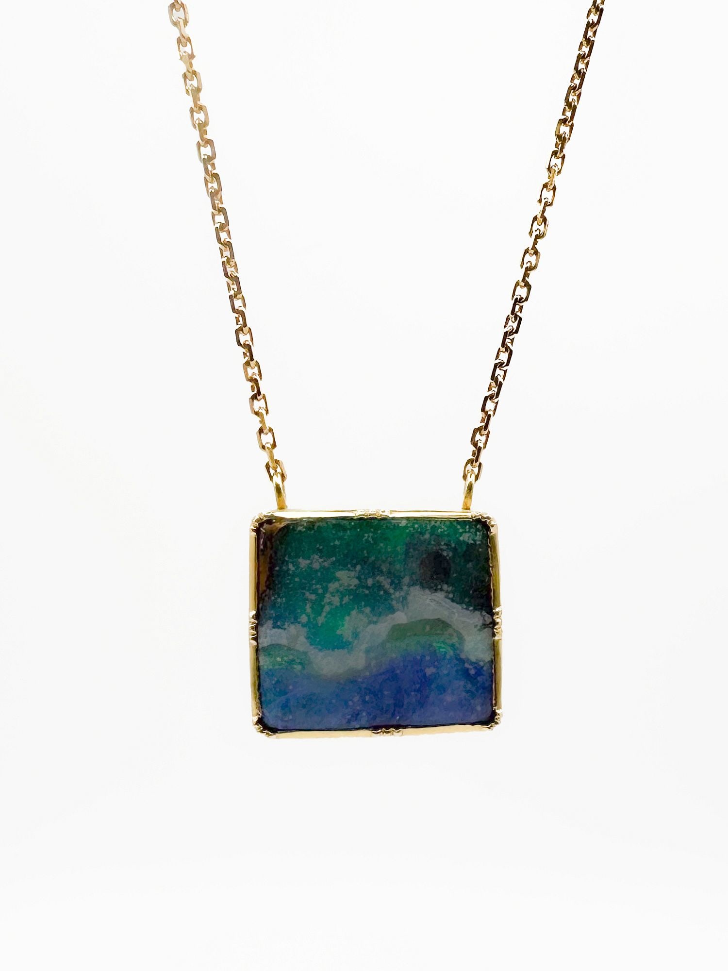 Brooke Gregson 18K Gold Boulder Opal Pendant Necklace: Brooke Gregson 18K yellow gold necklace featuring a boulder opal pendant. Chain is 18 inches, pendant is 5/8 inches wide. Total weight: 7.9 grams.