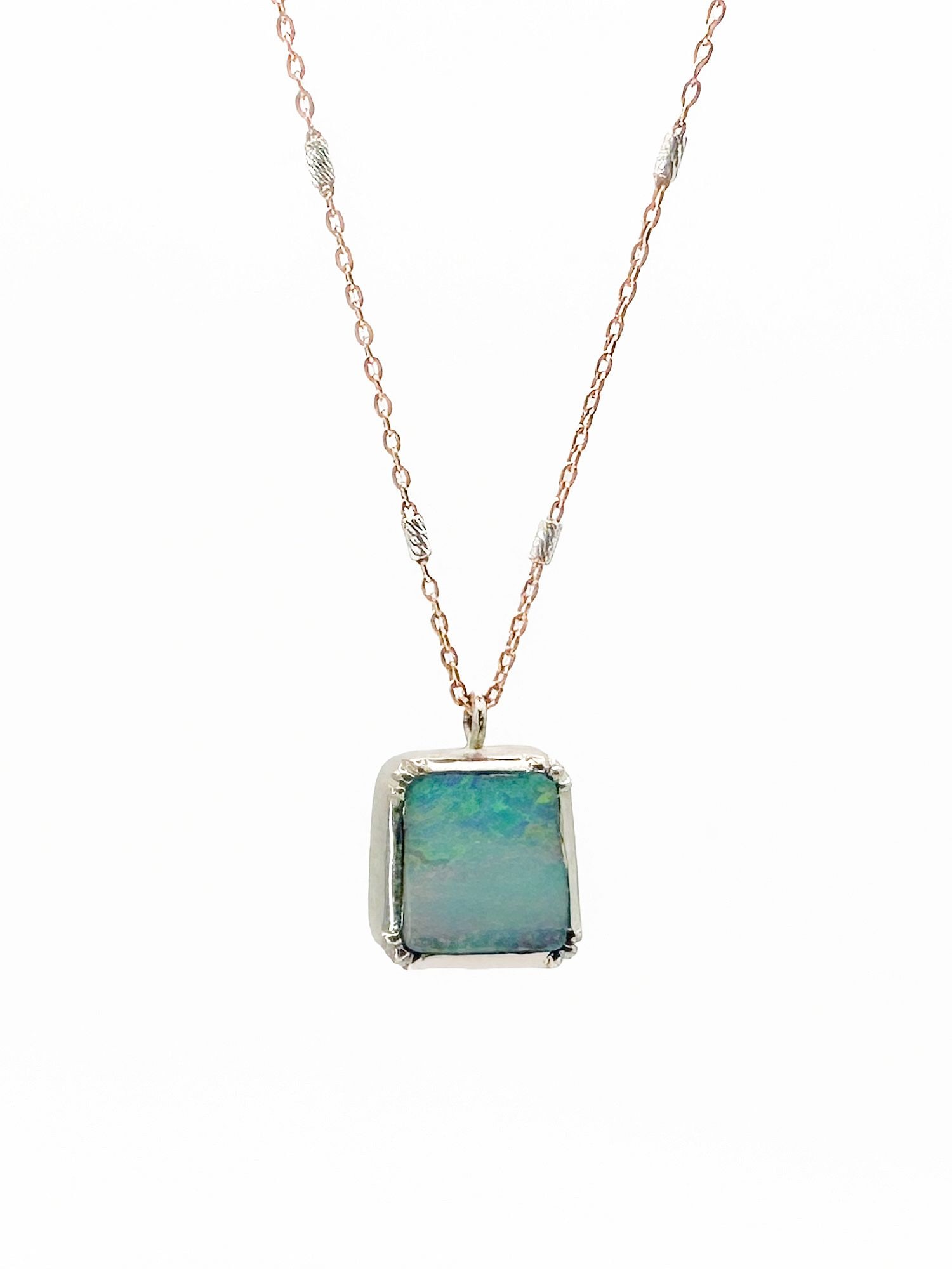 Brooke Gregson 14K Gold Boulder Opal Pendant Necklace: Brooke Gregson 14K gold necklace featuring a boulder opal pendant. The chain, approximately 18.5 inches, has white gold accents. Pendant is 1/4 inch long. Marked BG. 2.1 grams.