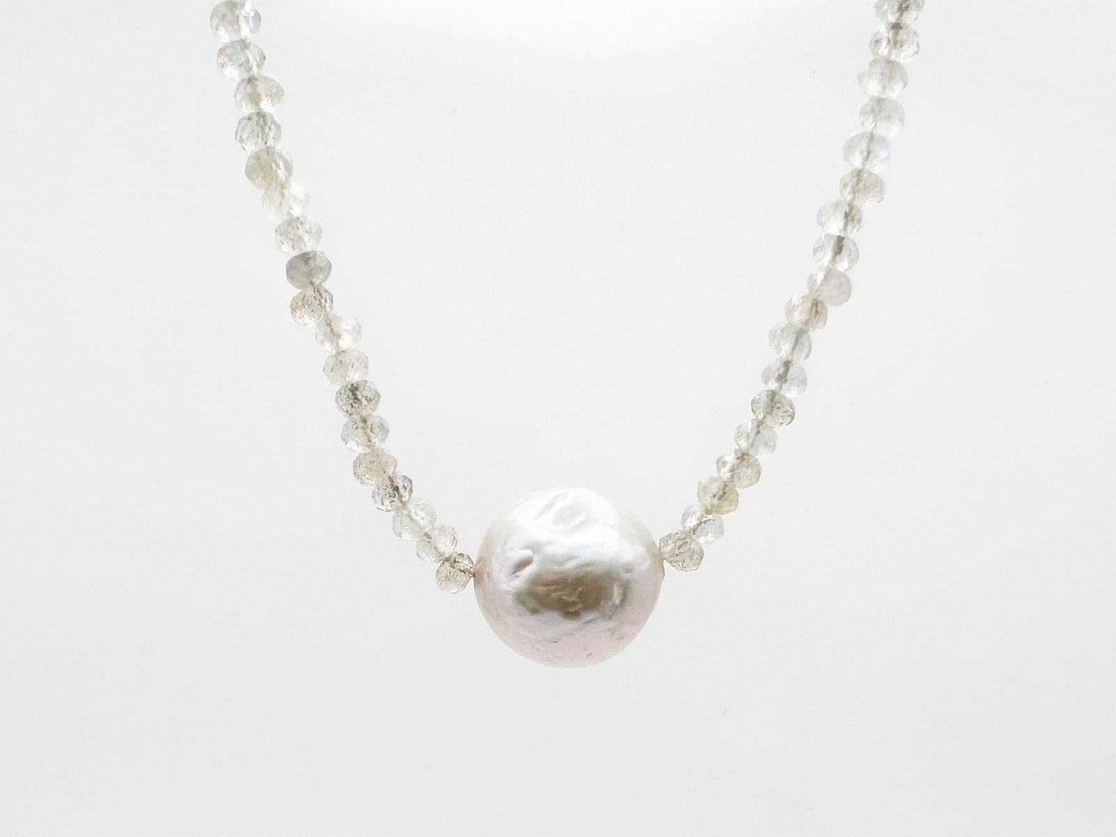 Pearl & Grey Quartz Bead Necklace, Sterling Clasp (1 of 3)
