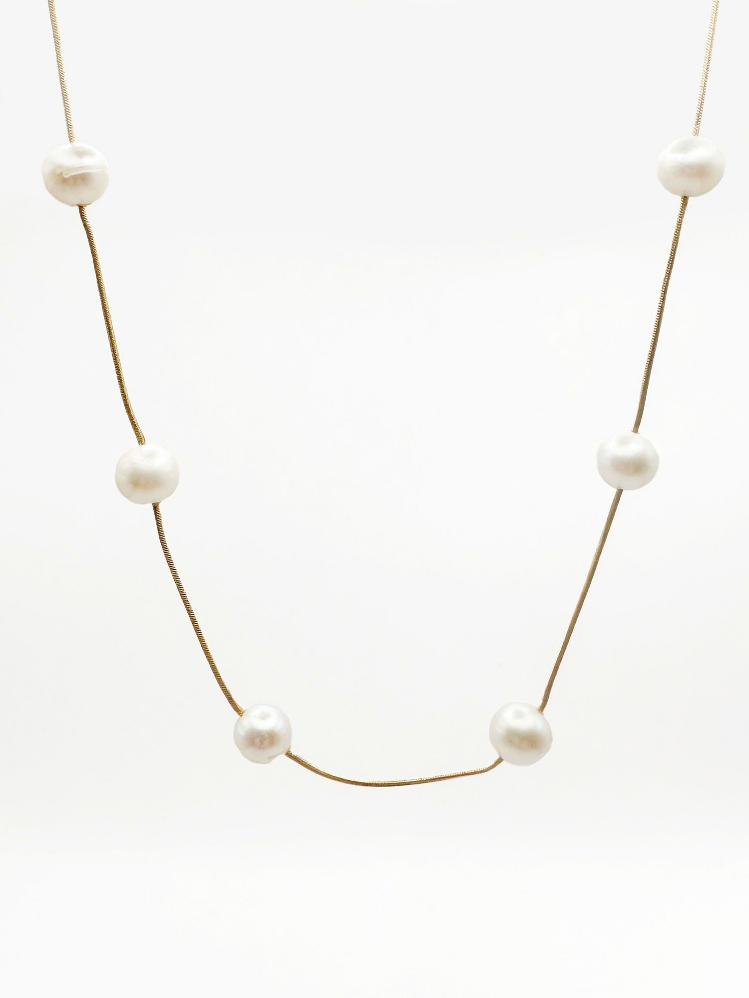 14K Gold Snake Chain & Pearl Necklace, 18 Inch (1 of 3)