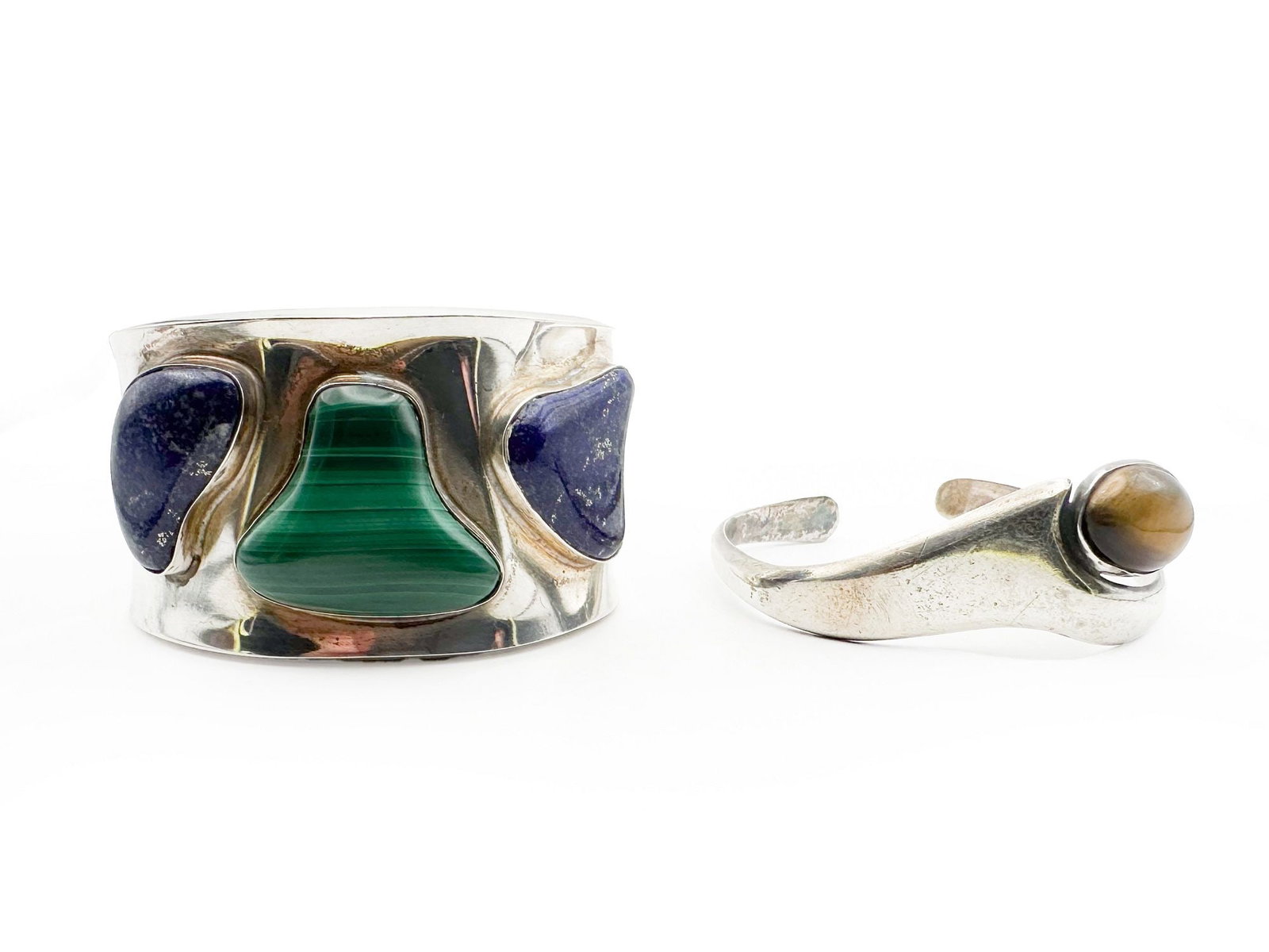 Two Silver Cuff Bracelets: Lapis, Malachite & Tiger's Eye (1 of 10)