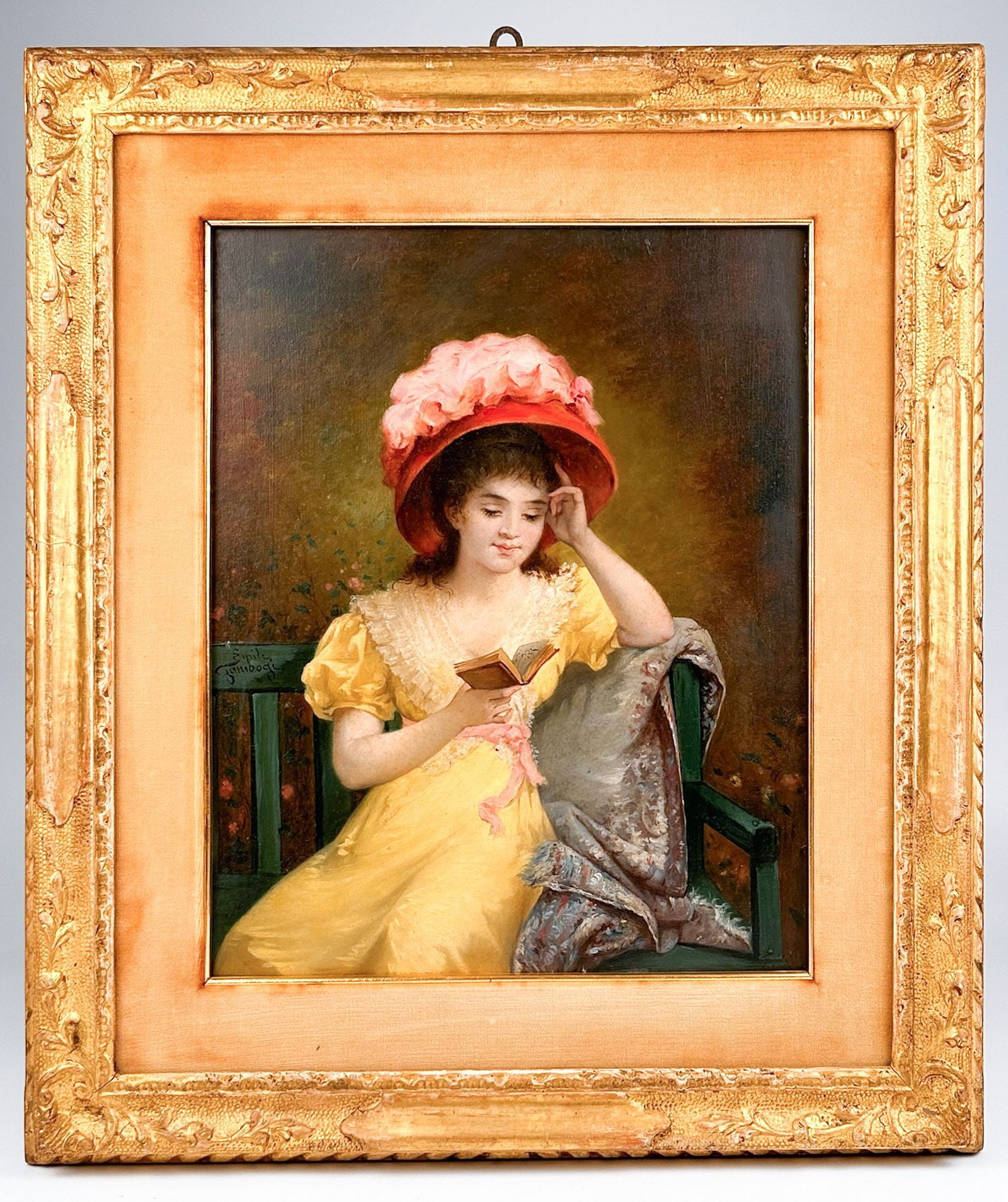 Emile Gambogi (1819-1895) Oil on Wood Panel, 19th Century Portrait of Woman Reading (1 of 4)