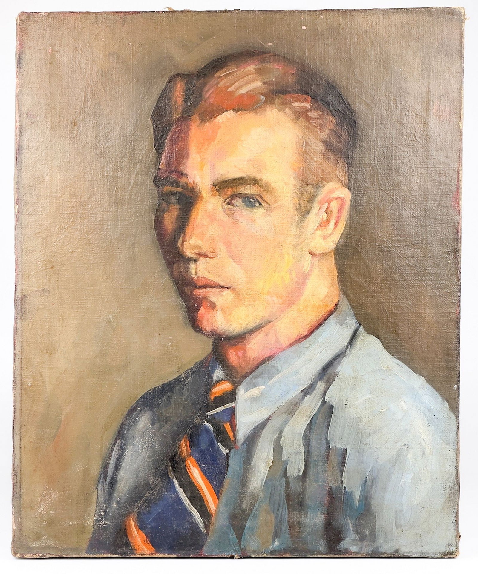 Early 20th Century Portrait of a Young Man in a Tie, Oil on Canvas, Worthington (1 of 3)