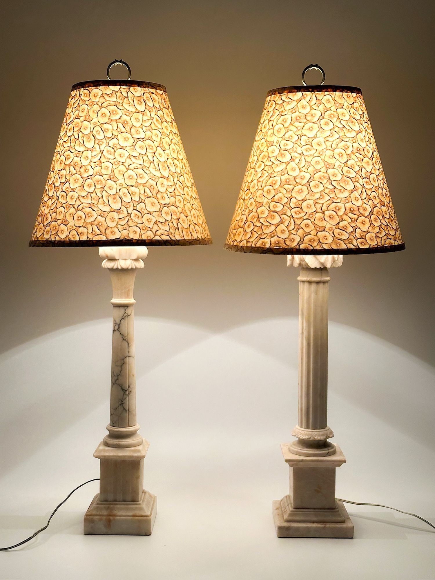 Pair of Alabaster Column Lamps with Shades (1 of 5)