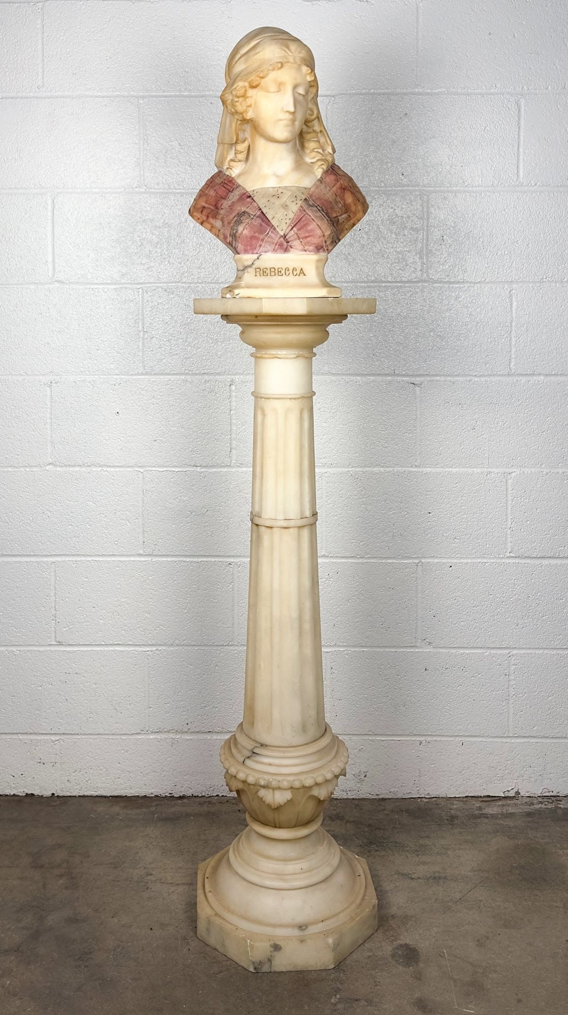 Giuseppe Bessi (1857-1922) Marble Bust on Alabaster Pedestal, REBECCA (1 of 13)