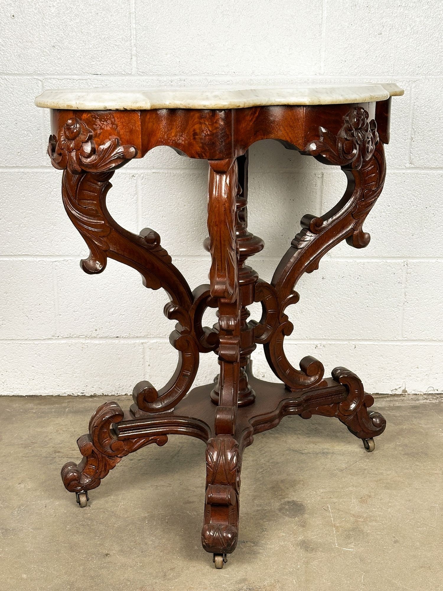 American Rococo Carved Wood Rosewood Table with Marble Top (1 of 6)
