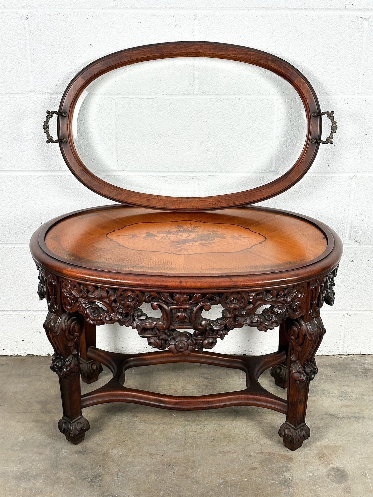 Antique Marquetry Inlay Mahogany Coffee Table with Removable Serving Tray (1 of 9)