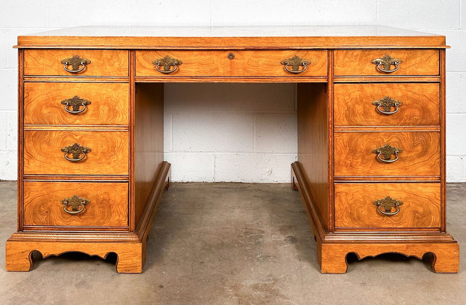 Vintage National Mt. Airy Burl Walnut Kneehole Writing Desk (1 of 11)