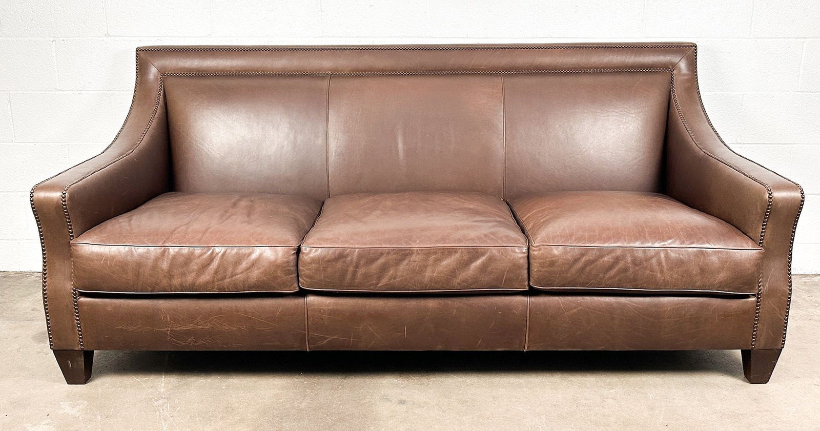 Posse Custom Upholstery Brown Leather Sofa with Rivets (1 of 6)