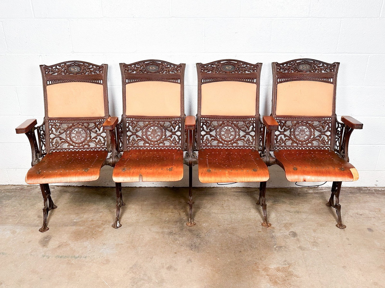 Thos. Kane & Co. Antique Cast Iron and Wood Theatre Seats (Set of 4) (1 of 6)