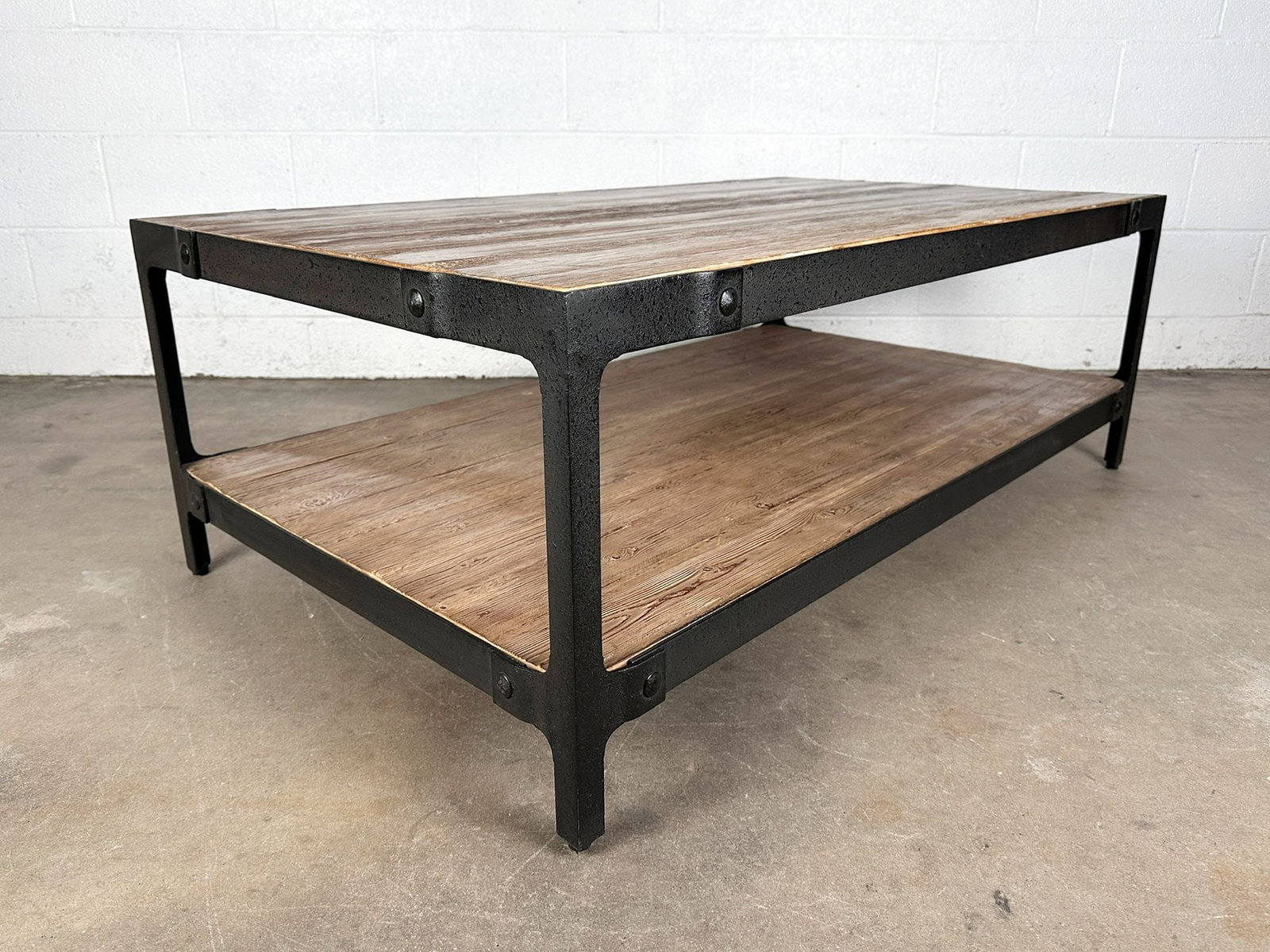 Industrial Style Iron & Wood Rectangular Tiered Coffee Table (1 of 6)