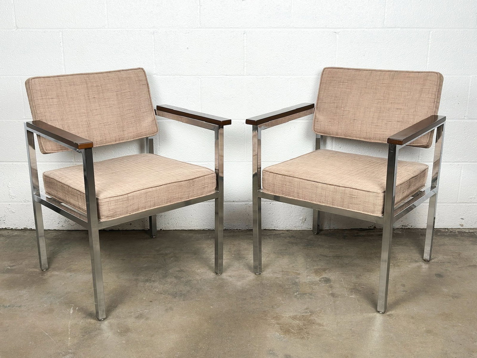 Set of Two Mid-Century Modern Arm Chairs with Chrome Frame and Wood Accents (1 of 5)