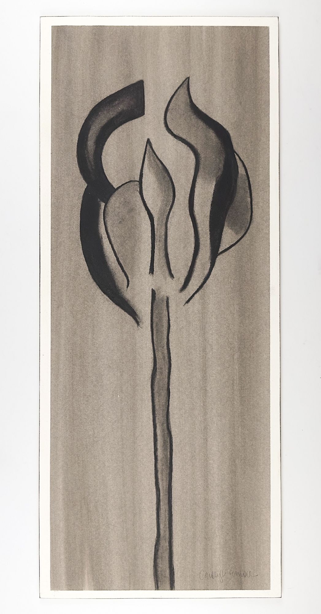Carolyn Emole (b. 1964) Signed Charcoal Art Print Flower: Untitled (Charcoal Flower). Graphite signed in the lower right corner. Depicts a monochrome abstract flower. Approximately 24 in H x 10 in W. Weighs approximately 1 lbs. LOCAL PICK UP INFORMATION: