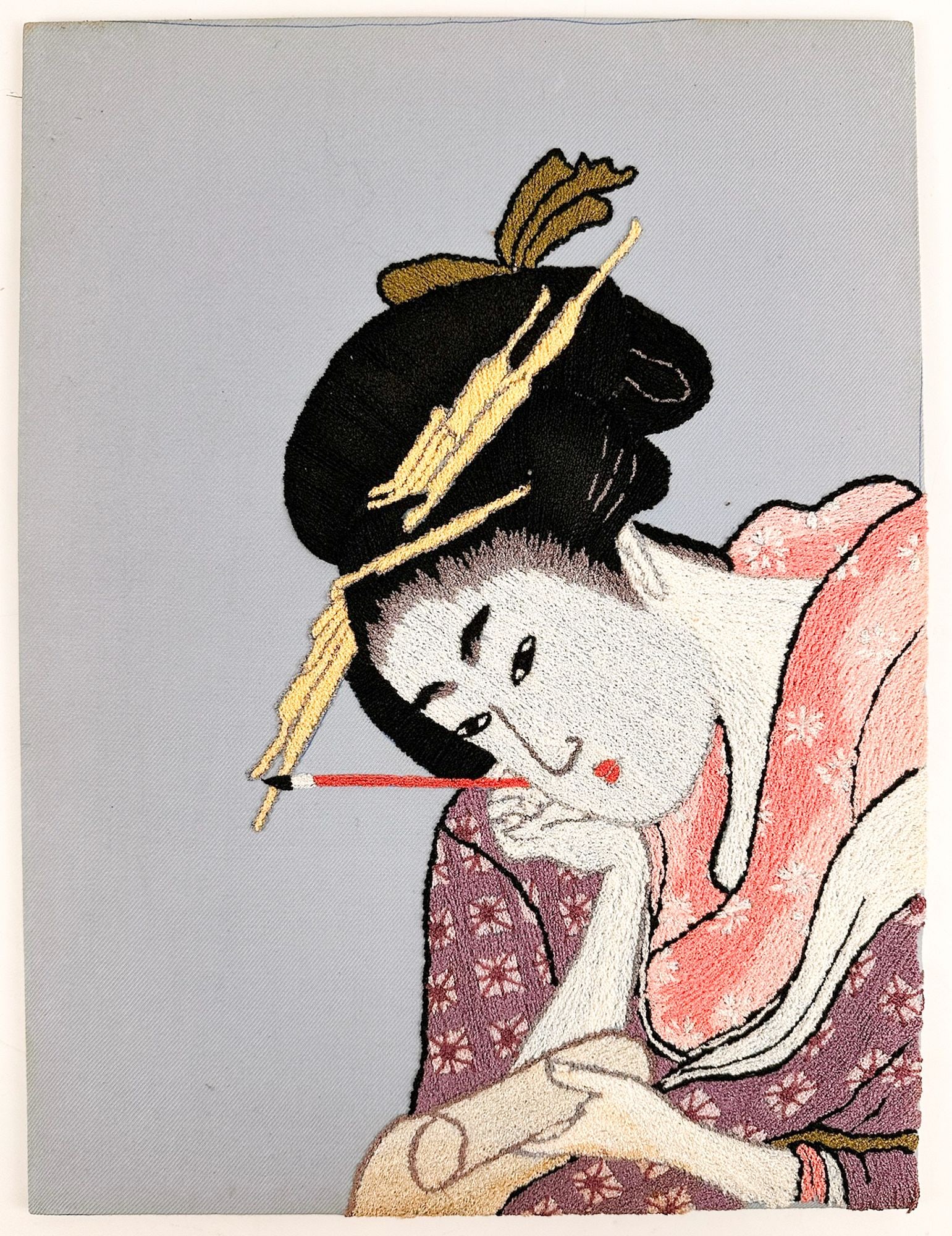 Artist Unknown, Embroidery on Fabric, Portrait of a Japanese Woman (1 of 4)