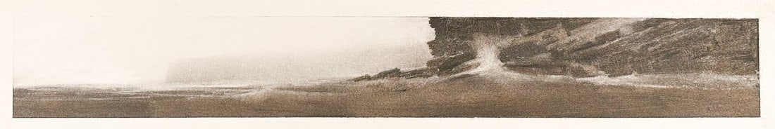Alan S. Watson (b. 1947) Charcoal on Paper, Panoramic Seascape and Rocky Cliff (1 of 3)
