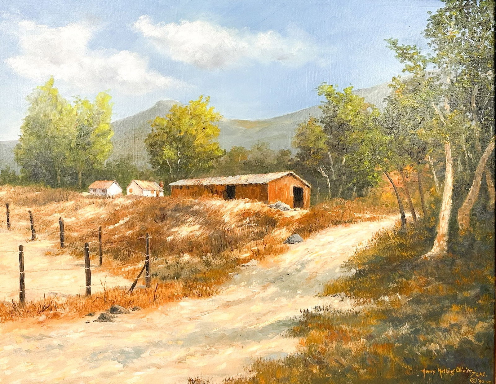 Henry Ketting Olivier (1924-2004) Oil on Canvas, Idyllwild Barn, California Landscape (1 of 7)