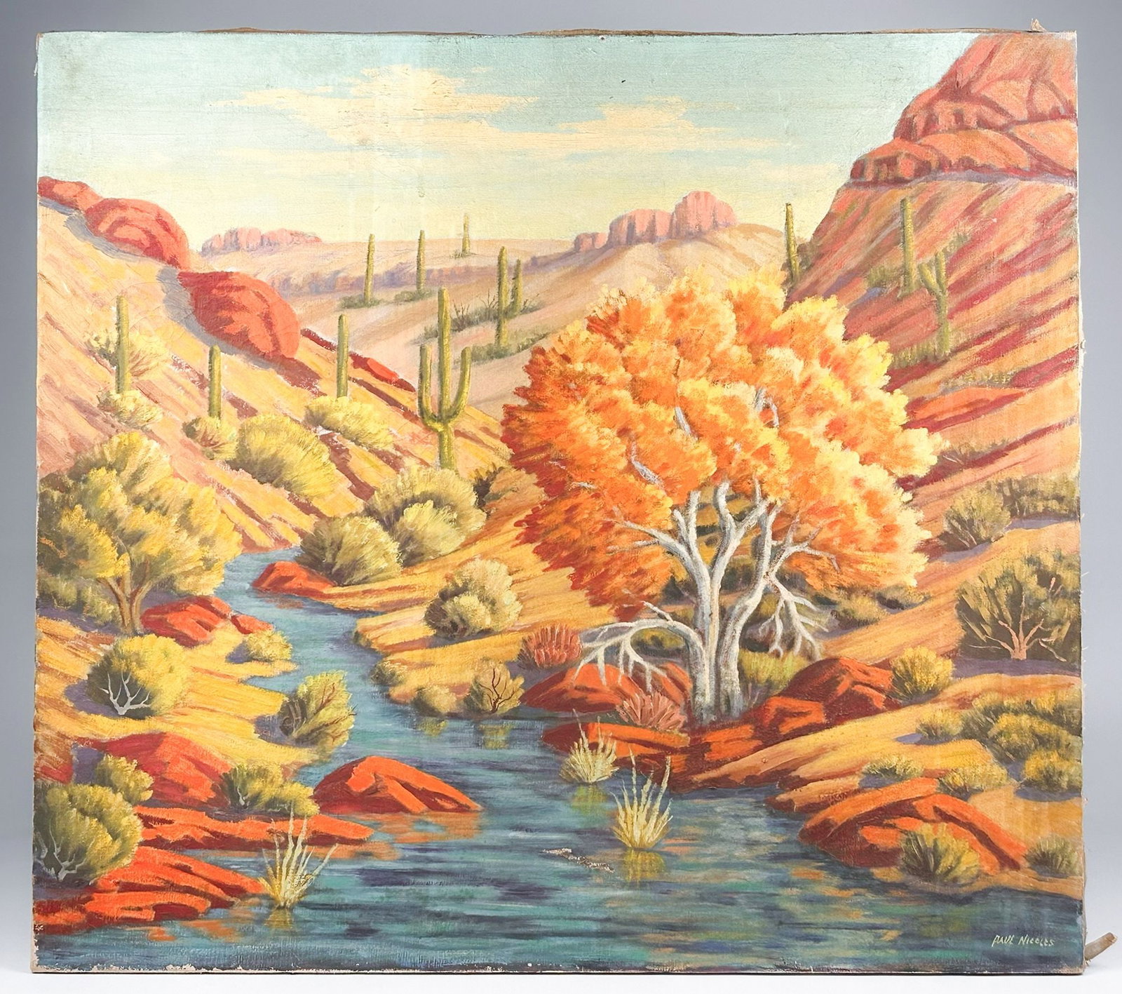 Paul Nicolls (1892-1973) Oil on Canvas, Desert Landscape (1 of 6)